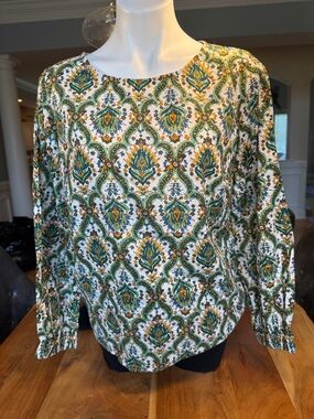Talbots Boho Cottagecore Metallic Cotton Blouse Floral Peasant Top (VGUC)
